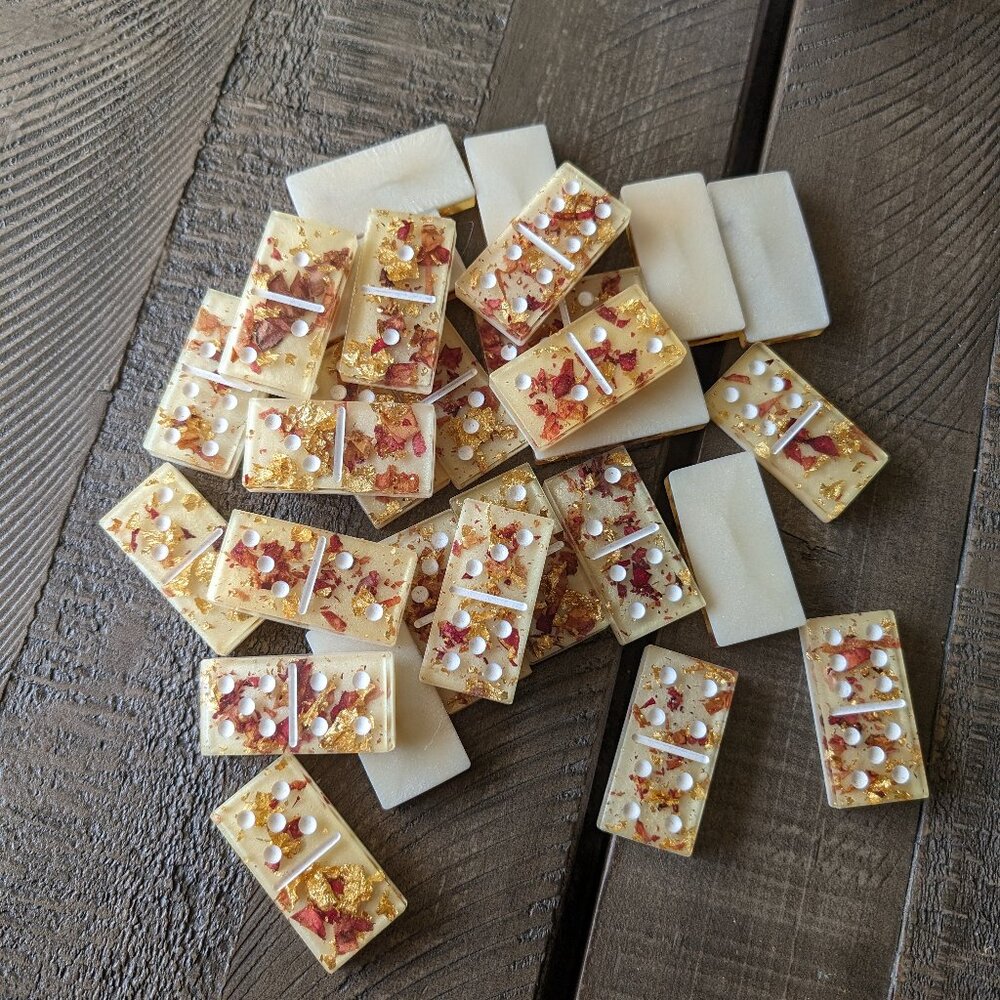 Vintage Lucite Dried Flowers Dominos Board Games Cottagecore